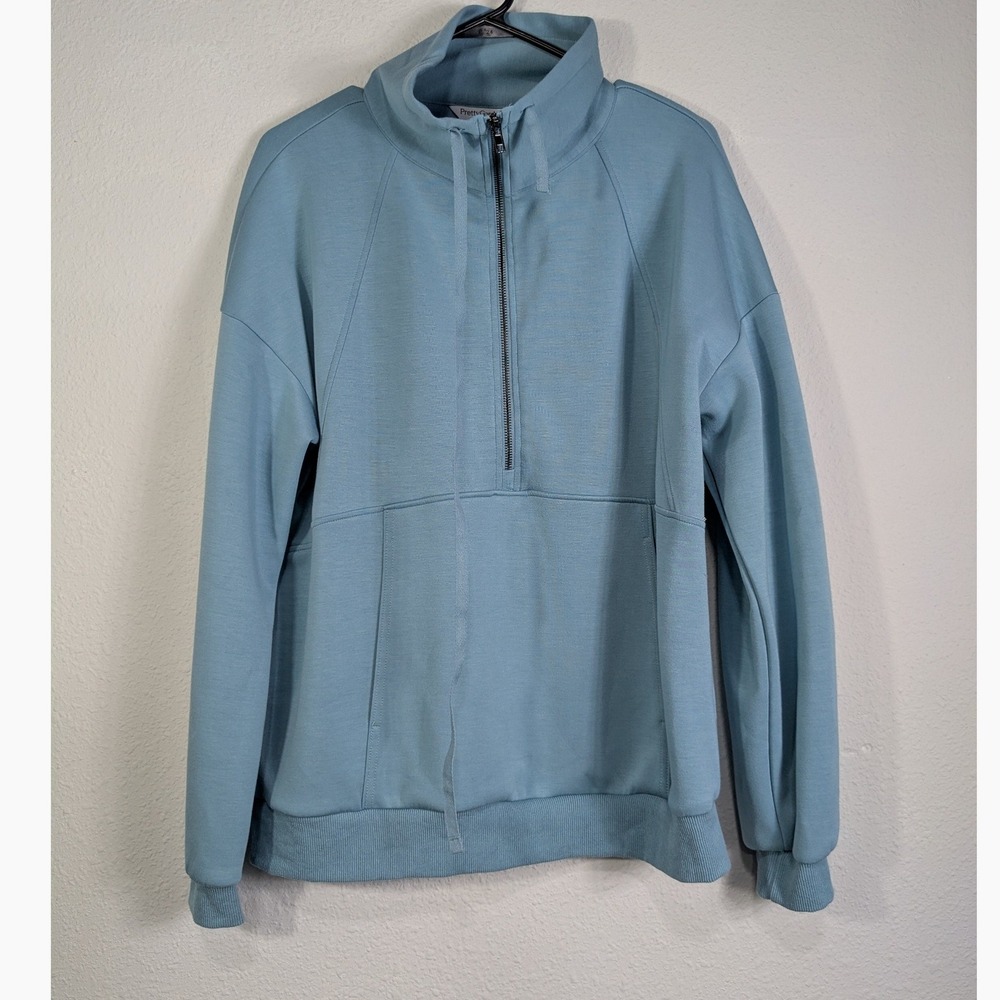 Pretty Garden Womens Light Blue L Quarter Zip Pullover Funnel Neck Sweatshirt